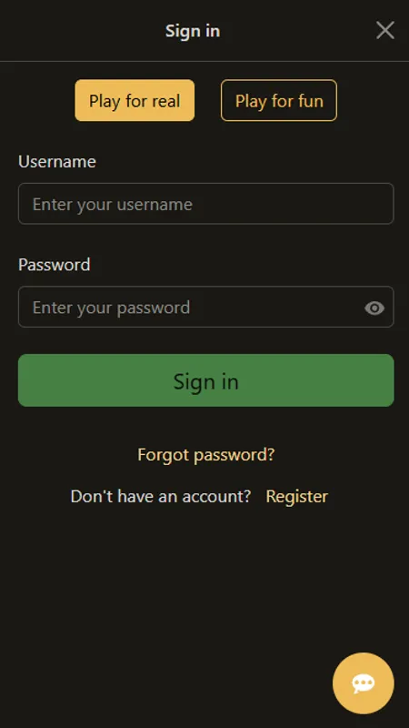 New Vegas Casino login screen