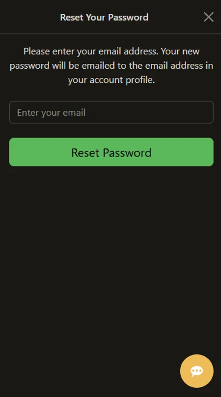 New Vegas Casino password recovery screen